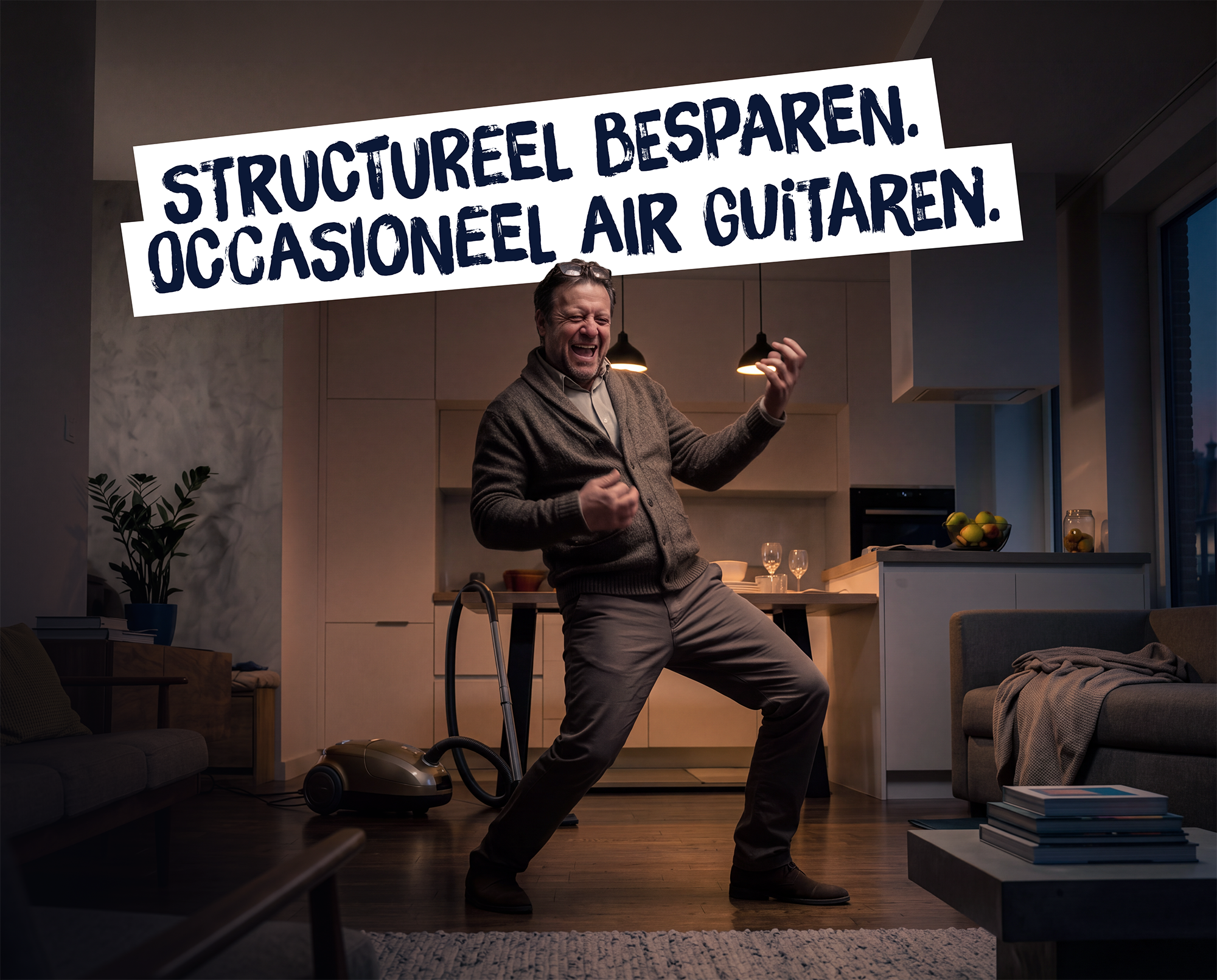 Man speelt air guitar